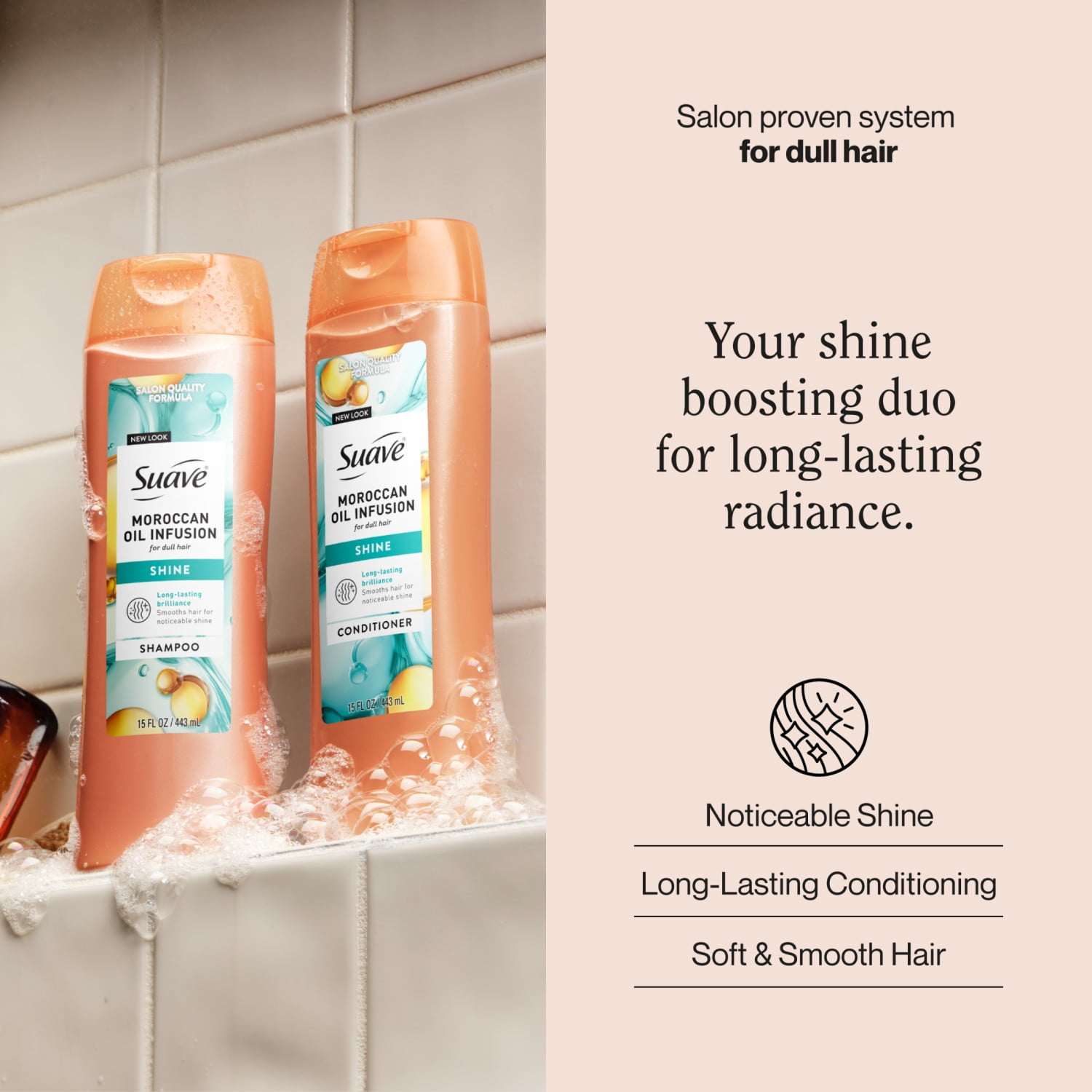 Suave Moroccan Oil Infusion Shampoo & Conditioner Value Pack, 15 FL OZ EA
