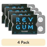 (4 pack) Rev Gum Sugar Free Extra Strength Polar Mint Energy Gum, 6 Pieces