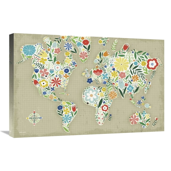 Global Gallery's 'Floral World Tan' By Michael Mullan Stretched Canvas Wall Art