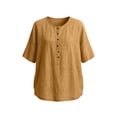 thumbnail image 6 of Women's Solid Short Sleeve Linen Blouse Button Neckline Shirt Summer Casual Top, 6 of 6