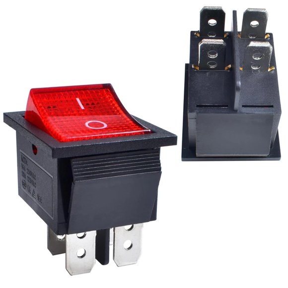 2Pc Boat Rocker Switch DPST 4 Pin On Off Red LED Toggle 20A 125V AC