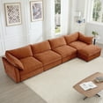 thumbnail image 2 of Newest L-Shaped 4 Seater Sectional Sofa Couch,4-seat Sofa,1 Movable Ottoman, Crescent-shaped Armrests,Wraparound Back & Armrest Cushions,Chenille Orange, 2 of 20