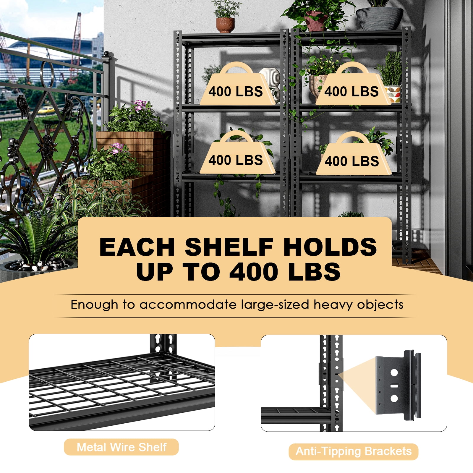 4 Shelves Adjustable Storage Steel Wire Shelves Black, 63" Tall Steel Wire Shelving Unit Heavy Duty Utility Racks for Garage Basement Kitchen Closet Oganization, 3200 lbs Capacity, 2PC