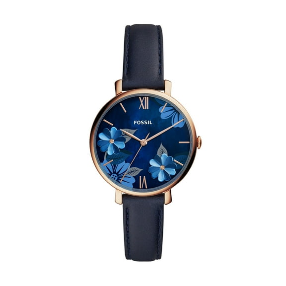 Fossil Women's Jacqueline Floral Dial Navy Leather Watch (ES4673)