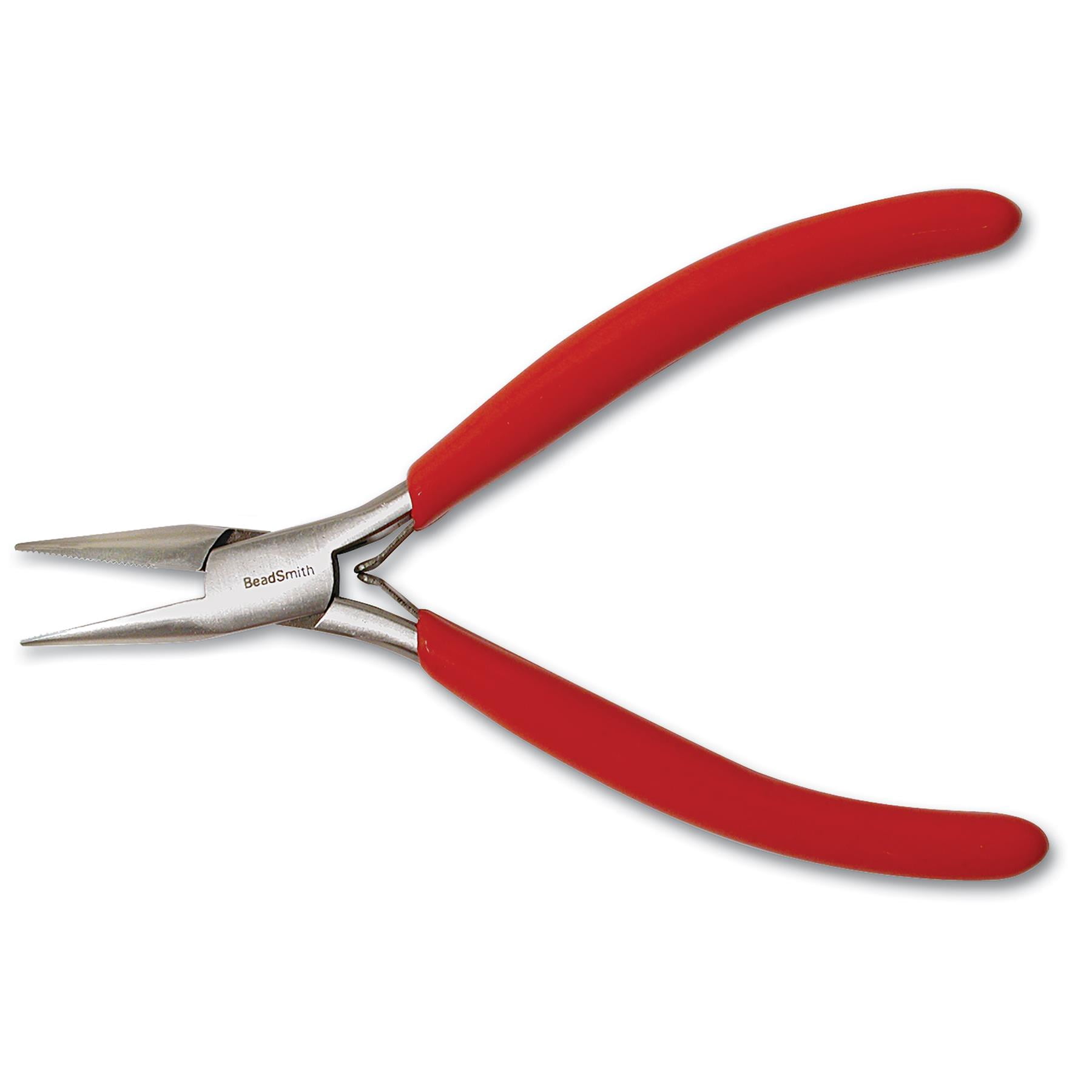The Beadsmith Slim Line Flat Nose Pliers - 4.75 Inch Jewelry Making Tool, Polished Steel, Pink PVC Grip