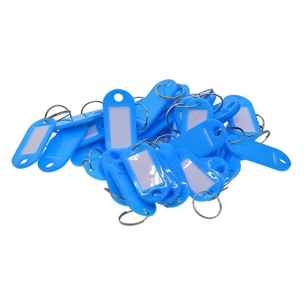 50 etiquetas de plástico para llaves, identificación de equipaje con azul