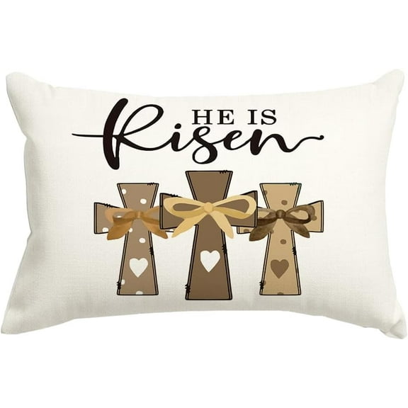 He is Risen Easter Lumbar Pillow Covers 12x20 inch Religious Faith Cross Porch Outdoor Pillowcase, Bow Christian Farmhouse Spring Decor Throw Pillow Covers for Home Sofa Couch(3-12b)
