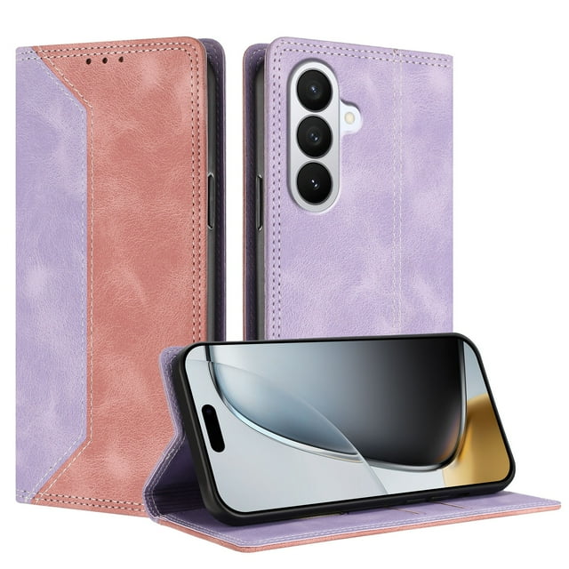 Phone Case for Samsung Galaxy S24 FOXDOCK Premium Leather,Creative Dual-Color Cover with Card Slot,Shockproof