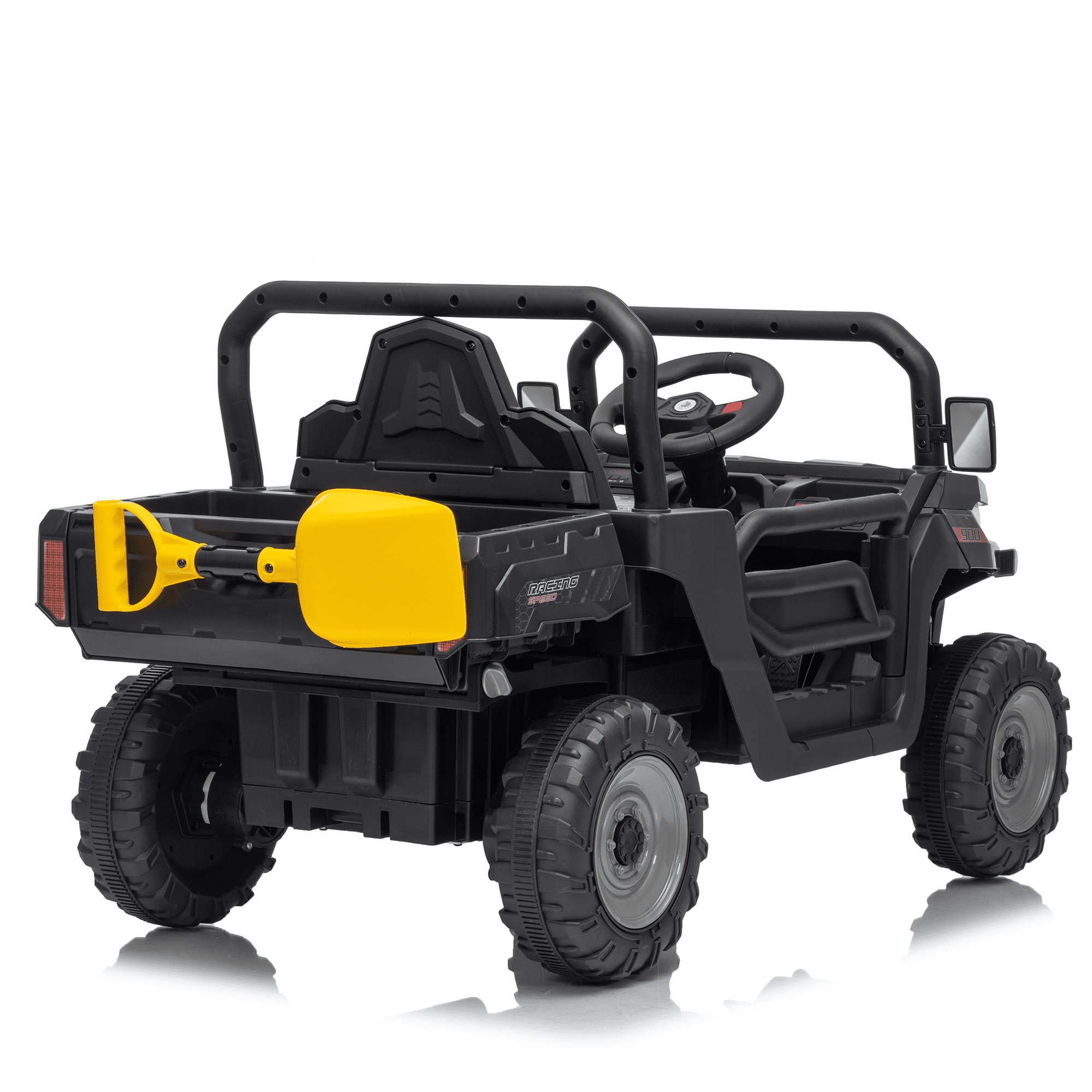 Joyracer 12V Ride on Toys with Remote Control, Power Car Wheels for Ages 2-5 with Shovel, Bluetooth Music, Spring Suspension, LED Lights, Black