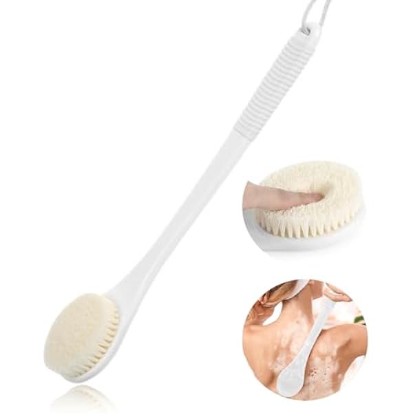 wonima11 17-Inch Back Scrubber for Shower, Anti-Slip Exfoliating Body Brush for Bath, Gentle Back Brush for Shower for Men, and Women, Cleaning Skin for Smooth, Glowing Skin (White)
