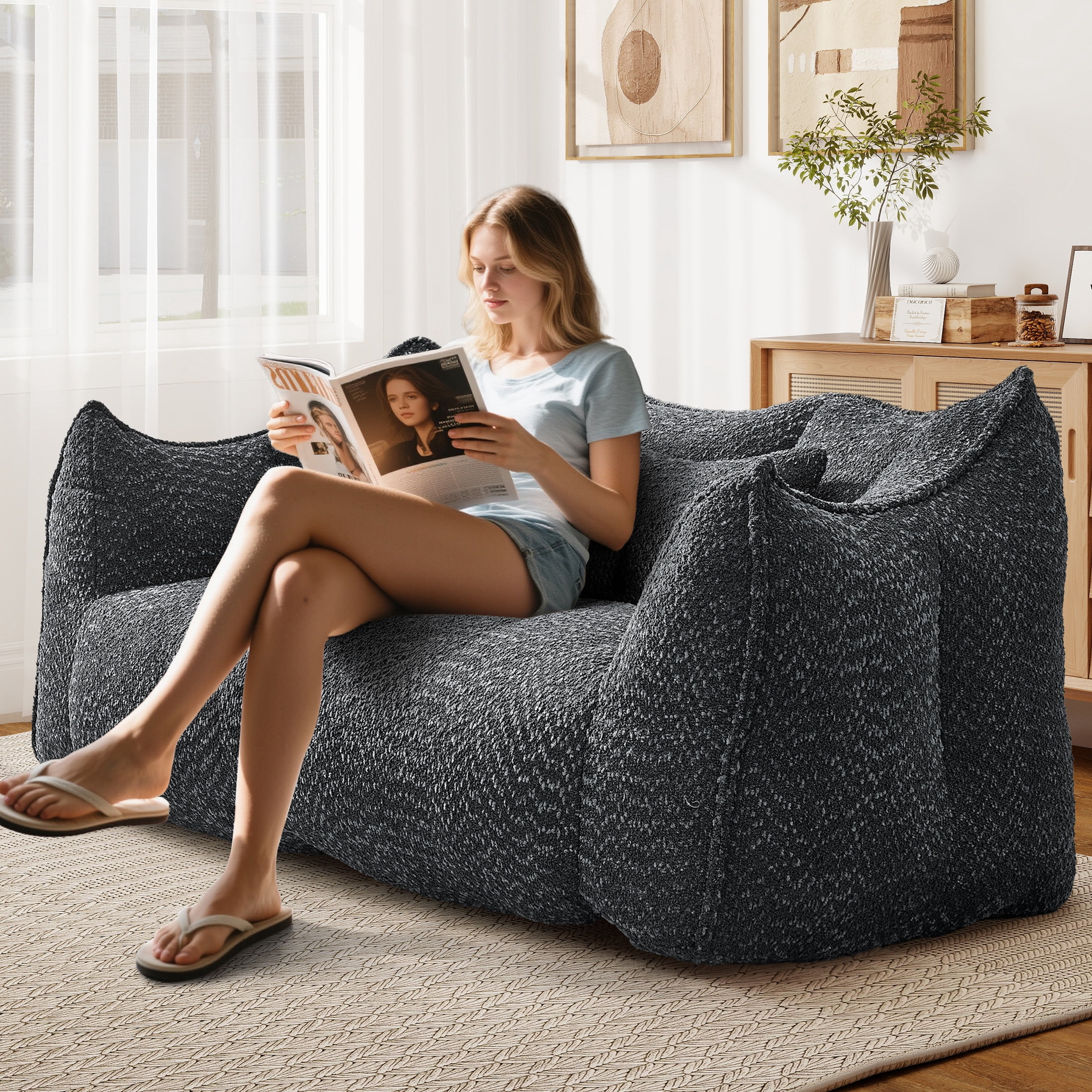Aukfa Cloud Comfy Sofa, 24.4" Deep Seat Loveseat Couch for Living Room, No Assemble,Chenille,Black