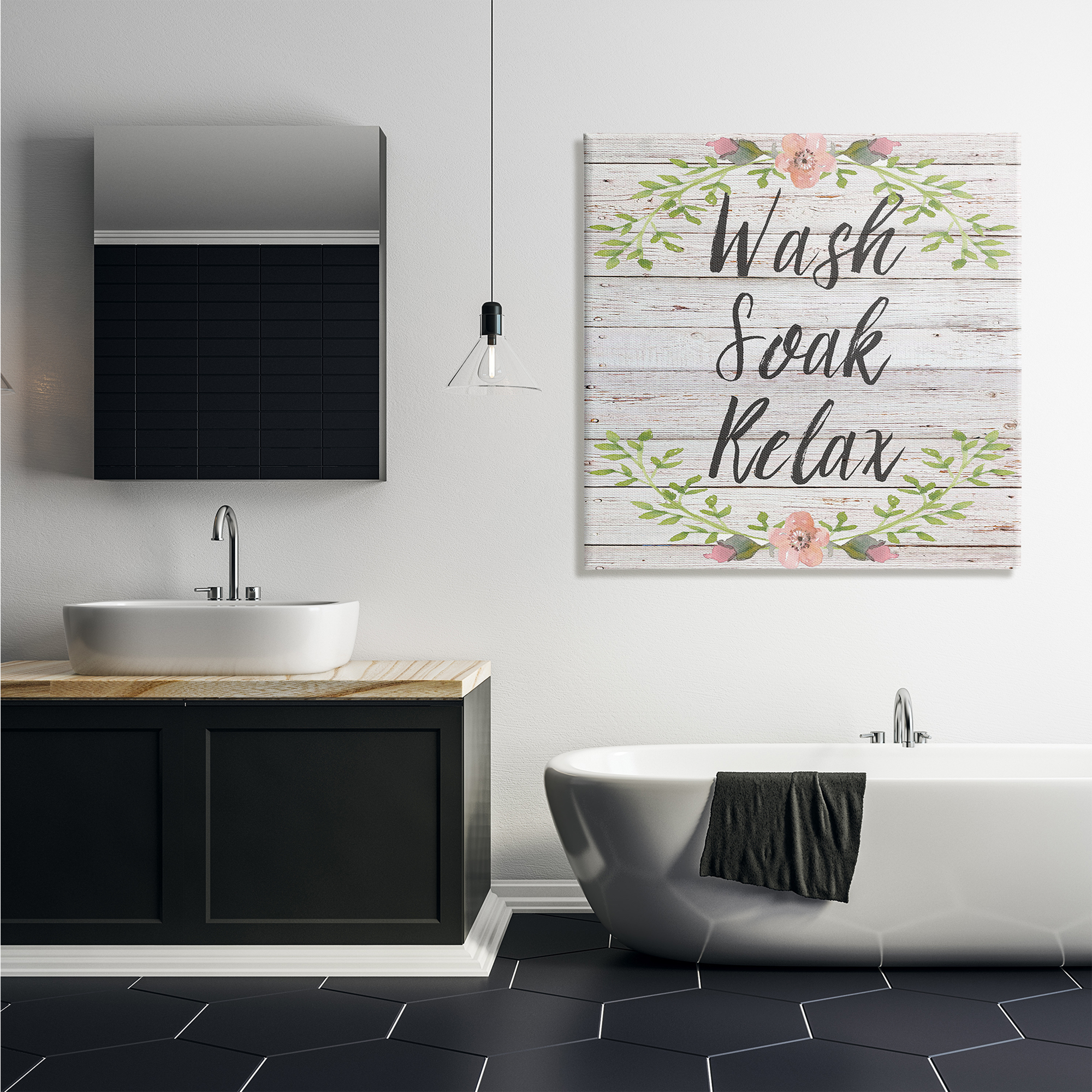 Stupell Industries Floral Wash Soak Relax Floral Wood, 36 x 36,Design by Sean Parnell