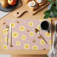 thumbnail image 2 of Cute Bees Sunflowers Placemats Set of 6 Yellow Floral Pink Farmhouse Place Mats Indoor Wipeable Table Mats Washable Cloth Dining Table Placemats for Kitchen Holiday Party Home Decor 13x19 Inch, 2 of 9