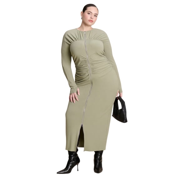 ELOQUII Women's Plus Size Zipper Front Maxi Dress