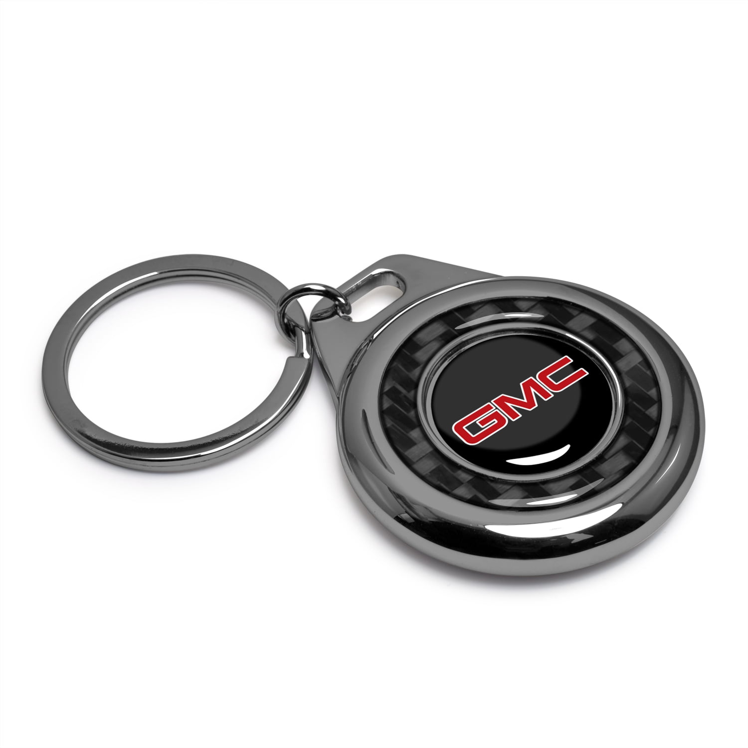 iPick Image for GMC in Red Real Black Carbon Fiber Gunmetal Roundel Metal Case Key Chain, Official Licensed