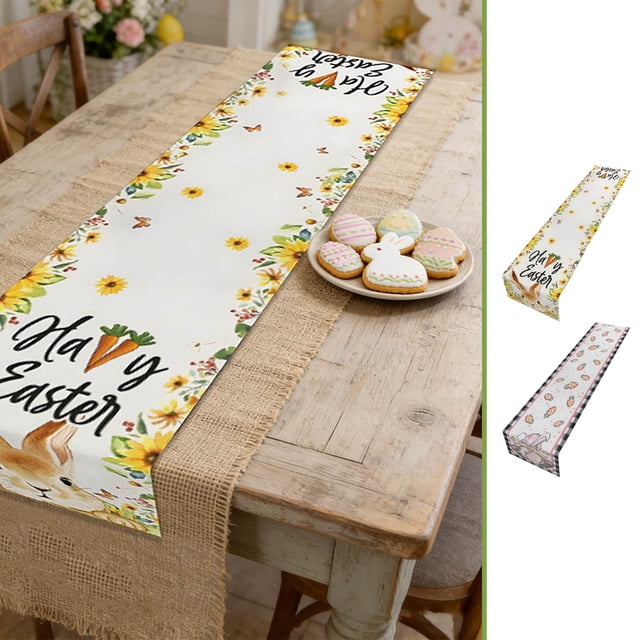 Linen Easter Table Flag, Double-Sided Tablecloth With Waterproof Protection, for Holiday Dining Decor, B