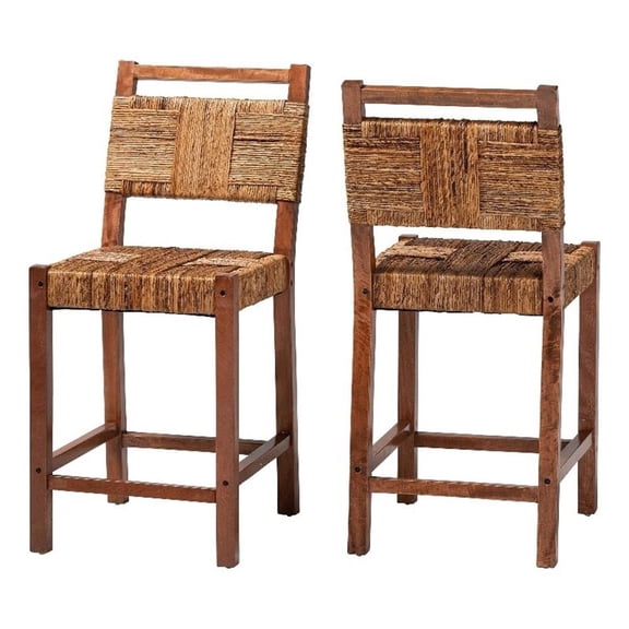 bali & pari Chabela Seagrass Counter Stool Set of 2 - Solid Mango Wood Frame