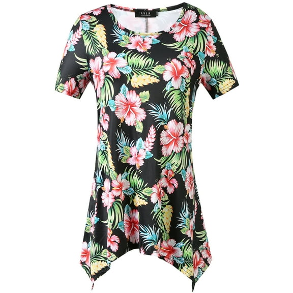 SSLR Women's T-Shirts Floral Printed Crew Neck Short Sleeve T Shirt