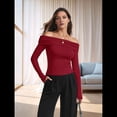 thumbnail image 4 of Blusas Elegantes Informales con Hombros Descubiertos para Mujer, de Corte Entallado, de Larga, para Salir en y Otoño. Rojo Vino S, 4 of 9