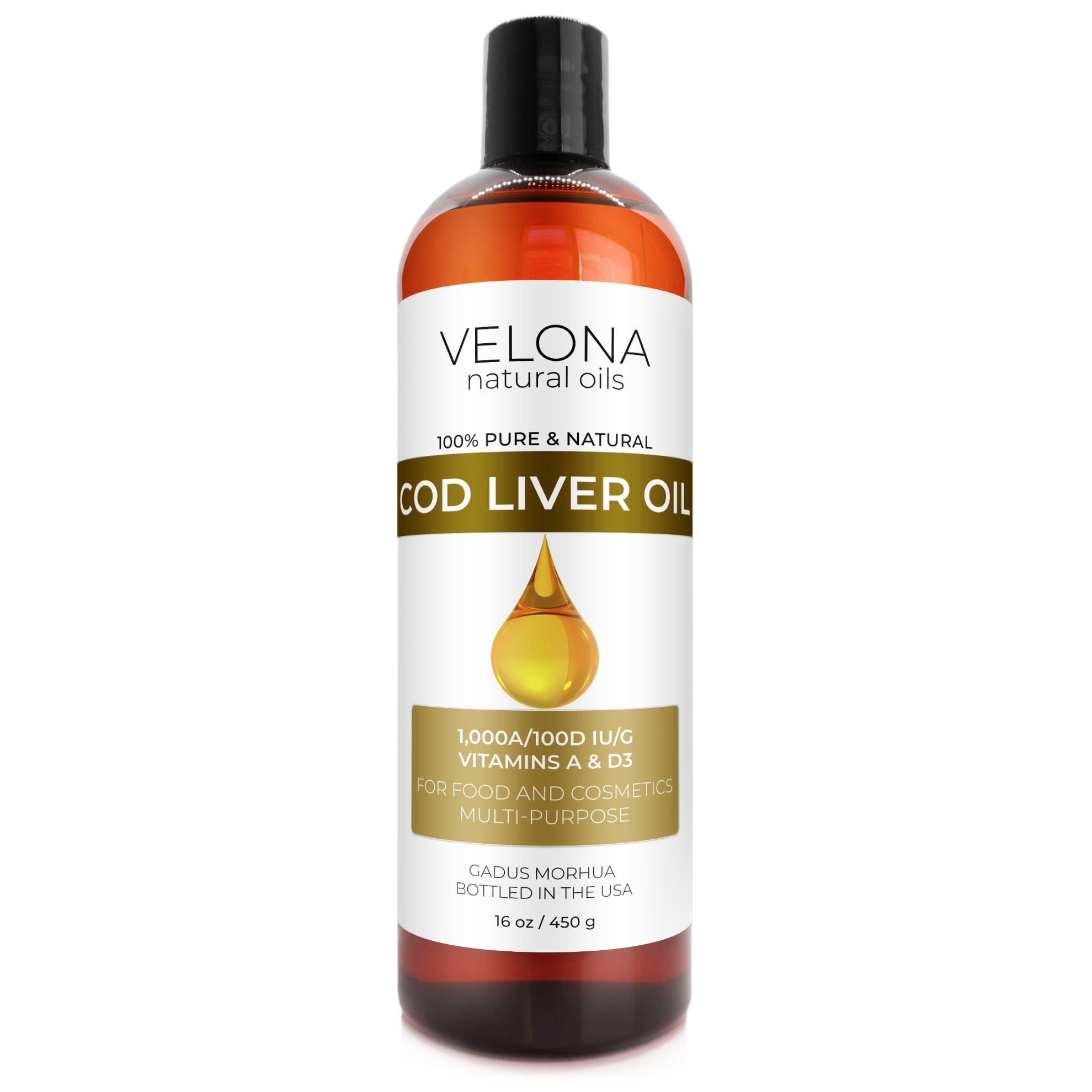 Velona Cod Liver Oil 16 oz 1,000A/100D IU/g Omega 3 Vitamins A & D3