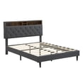 thumbnail image 4 of Jopath King Platform Bed, Upholstered Bed Frame with Linen Fabric Headboard and USB Ports 2 Side-mounted Pockets for Teens Adults Dark Grey, 4 of 9
