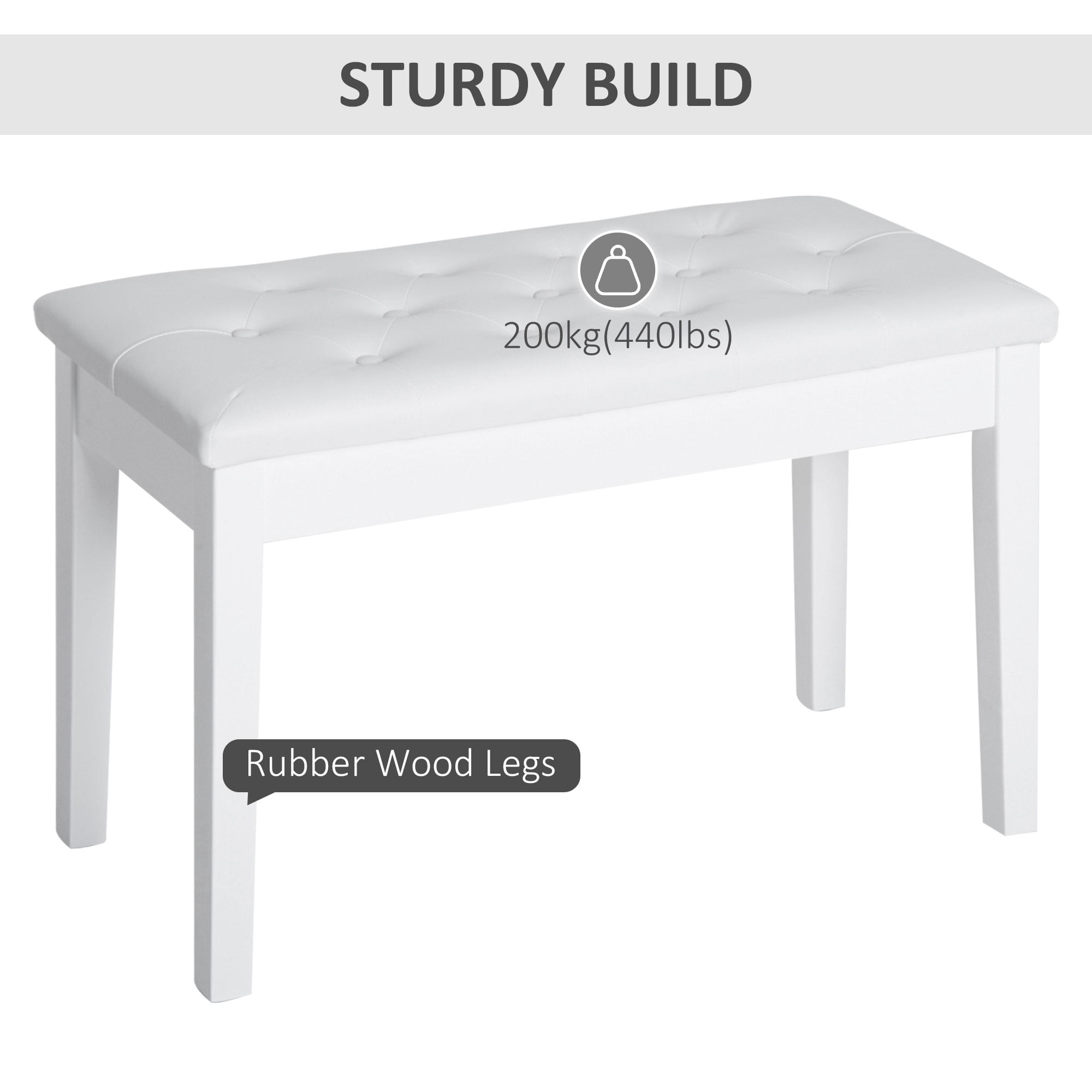HOMCOM Piano Bench, Duet Piano Chair with Faux Leather Padded Cushion, White