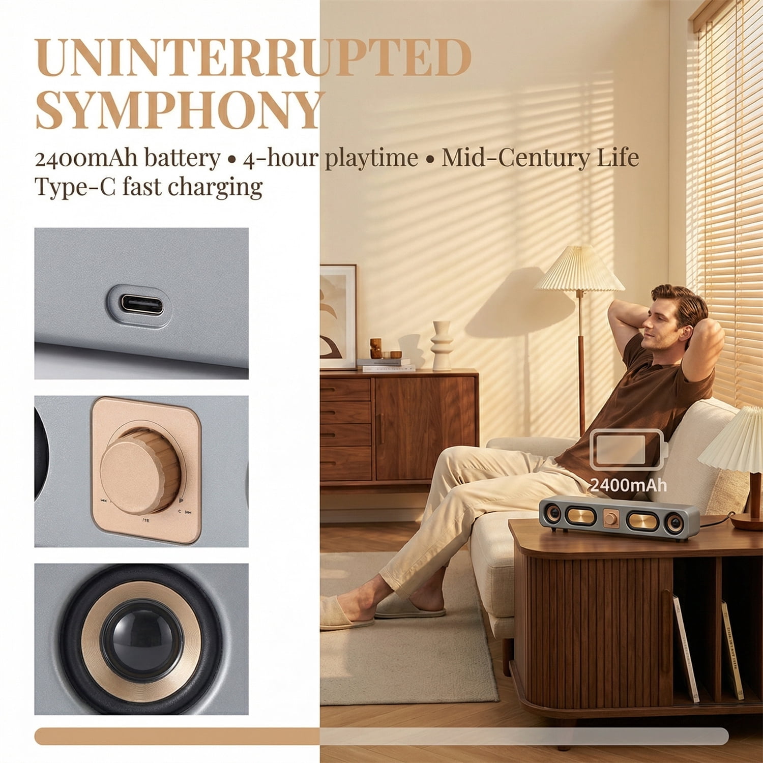 RIDWIND Retro Wood Bluetooth Speaker, Portable Vintage Wireless Speaker with 10W Stereo Sound, Mini Desktop Speaker for Home, Cafe, Office,Gray