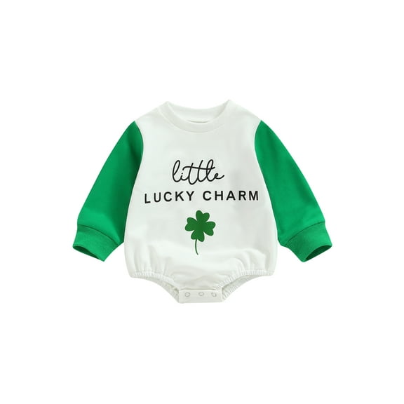 Newborn Baby Girl Boy St Patricks Day Outfit Little Lucky Charm Romper Sweatshirt Onesie Bodysuit Infant Jumpsuit