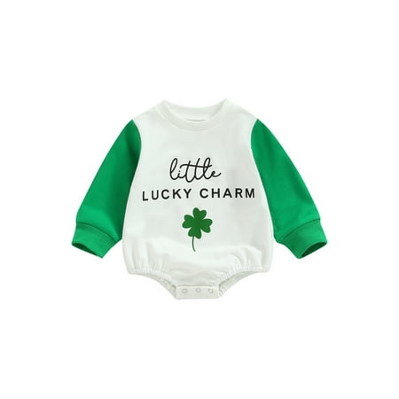 

Newborn Infant Baby Girl Boy St Patricks Day Outfit Four Leaf Clover Romper Sweatshirt Long Sleeve Jumpsuit