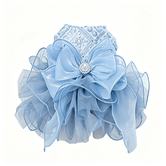 GASTROPOD Blue Cat Wedding Dress with Bow Knot Dog Wedding Outfit Formal Puppy Clothes for Girl Small Dog Luxury Pet Party Dress for Kitten Chihuahua Yorkie Pomeranian (Blue-2, X-Small)