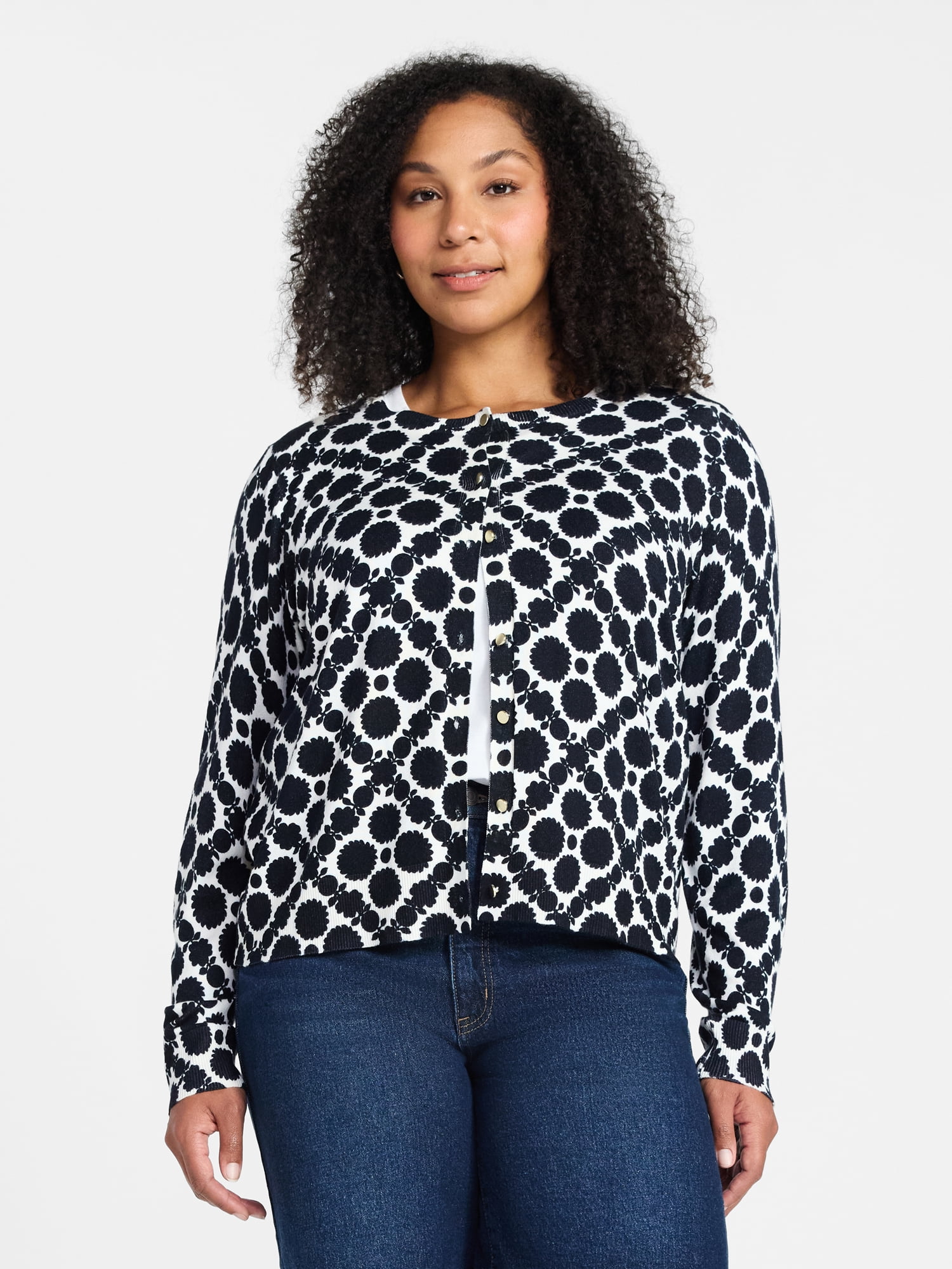 Time and Tru Women's Fine Gauge Cardigan Sweater with Long Sleeves, Lightweight, Sizes XS-XXXL