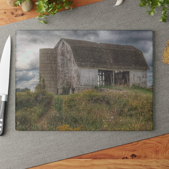 U R There Photography Castle Road White Rustic Farmhouse Tempered-Glass Cutting Board 11"x 15"