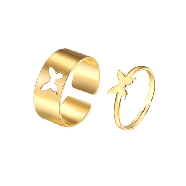 WDOplteas 2 Anillos Creativos Aleación Ajustable Unisex para Mujeres Y Hombres para Regalo (dorado)