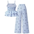 thumbnail image 4 of CYRBOKO Girls Outfit Sets with Ruffle, 2-piece Spaghetti Straps Elastic Waist Casual Summer Two-piece Sets Blue Size 10-11 T, 4 of 6