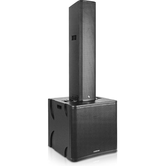 Sound Town CARPO Series Powered Subwoofer and Line Array Speaker System with One 18-inch Subwoofer, One High-Power Column Line Array Speaker w/DSP, TWS Bluetooth, Birch Plywood, Black (PS-18SK12PW)