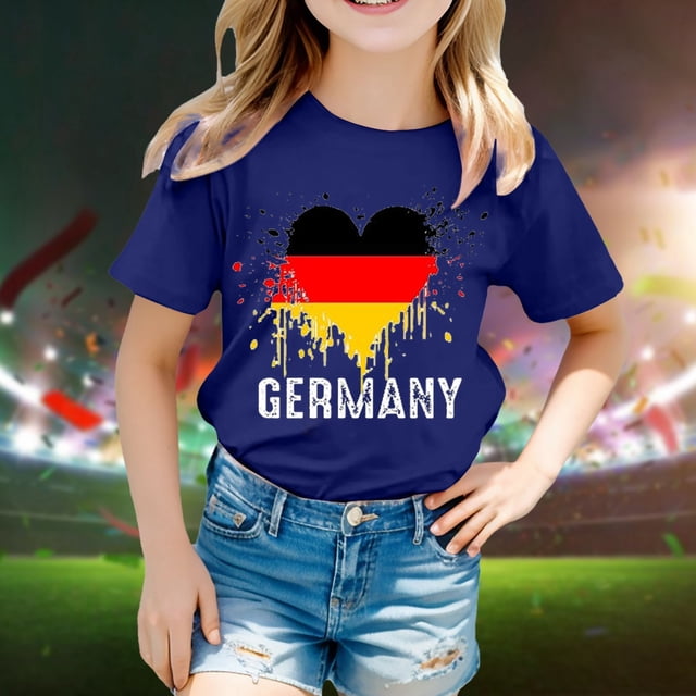 T-shirts de Mode pour Enfants, Imprimé Stylé du Drapeau de l'Allemagne, Manches Courtes, Col Rond, Chandail de Base pour Filles