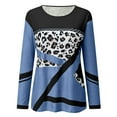 thumbnail image 3 of Birdeem Femmes Imprimé Léopard Col Rond Patchwork Chandail à Enfiler Manches Longues Blouse T-Shirt Hauts, 3 of 5