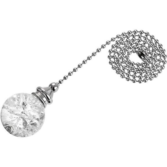 20 Inch Ceiling Fan Pull Chain, Decorative Crystal Fan Pull Chain Ornament Extension, 3mm Diameter Beaded 30mm Ice Cracked Ball Pendant, Clear