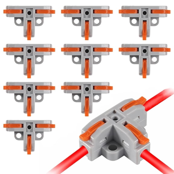10PCS Lever Wire Connectors, T Shape Out Quick Wire Connectors, Electrical Lever Nuts Wire Connectors Push-in Conductor Terminal Block AWG 28-12