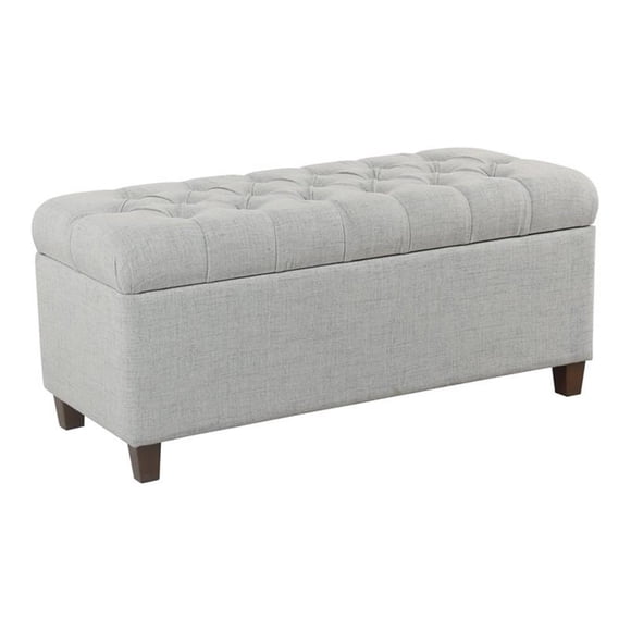 HomePop Ainsley Banc de Rangement Traditionnel en Tissu Capitonné à Boutons, Bleu Pâle
