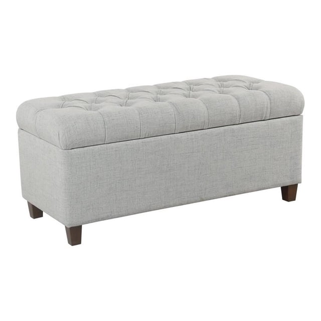 HomePop Ainsley Banc de Rangement Traditionnel en Tissu Capitonné à Boutons, Bleu Pâle