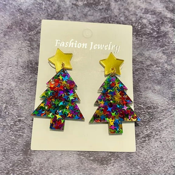 Rainbow Glitter Acrylic Star and Christmas Tree Holiday Earrings for Women Gifts