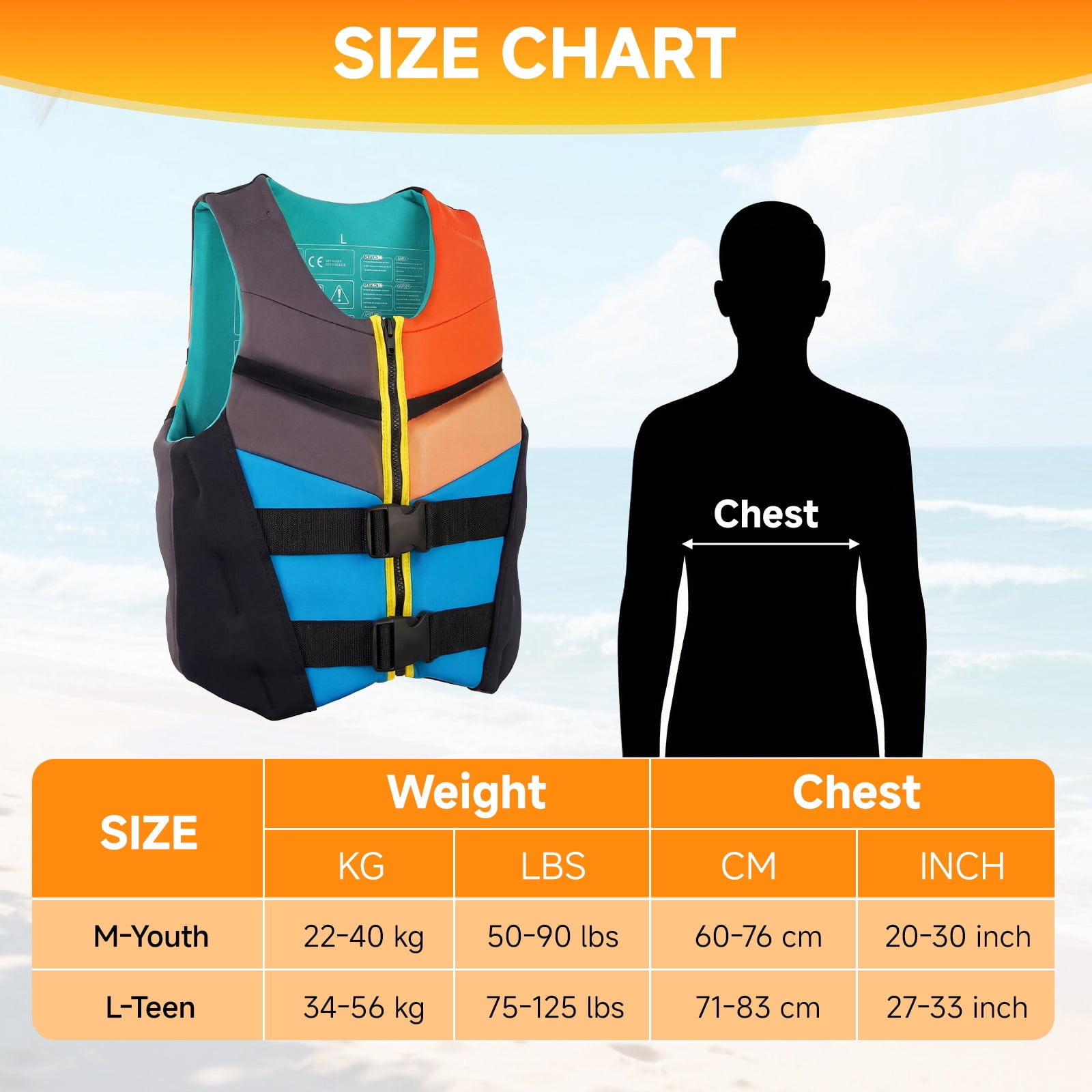 Swim Vest Life Jacket Youth,Adjustable Flotation Buoyancy Swimsuit Trainer Vests,Swimming Aid Jacket,Kayaking Fishing Sailing Watersports,Fit for 50-125 lbs