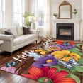 thumbnail image 2 of Area Rug for Living Room, Spring Flowers Non-Slip Indoor Large Carpet for Bedroom/Dining Room, Watercolor Farmhouse Colorful Wooden Grain Washable Low-Profile Rectangle Floor Runner Rugs - 5 x 8 Ft, 2 of 8