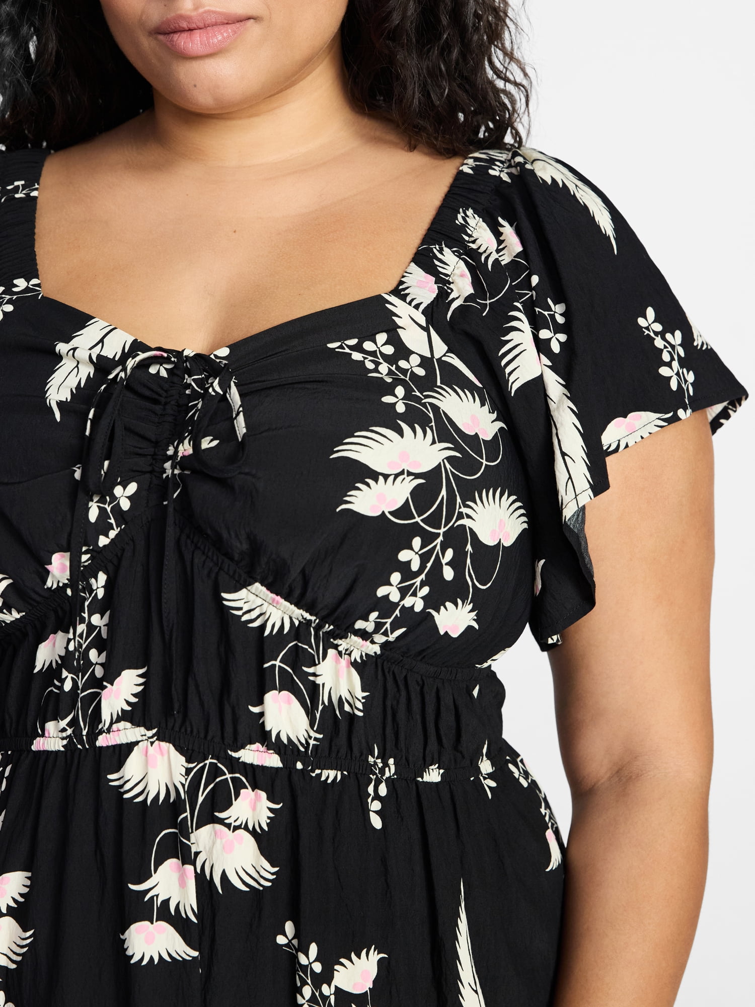 Terra & Sky Women's Plus Size Sweetheart Maxi Dress with Flutter Sleeves, Sizes 0X-4X