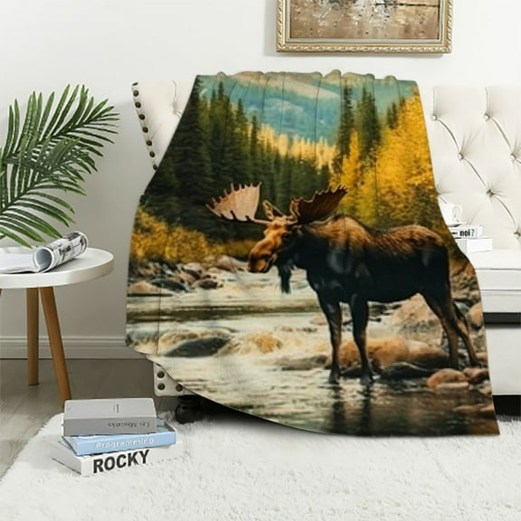 Patifu Moose Theme Warm Lightweight Blanket Soft Fleece Throw Blanket for All Seasons Living Rooms Sofa Decor Cow Gifts Blanket All Seasons Flannel Material Blanket 40x50in
