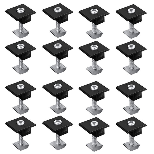 Paquete de 16 Abrazaderas Centrales de 30 mm Negras en Forma de T Abrazadera Central para Panel Solar Fotovoltaico Ajustable Abrazadera Central para Panel Solar