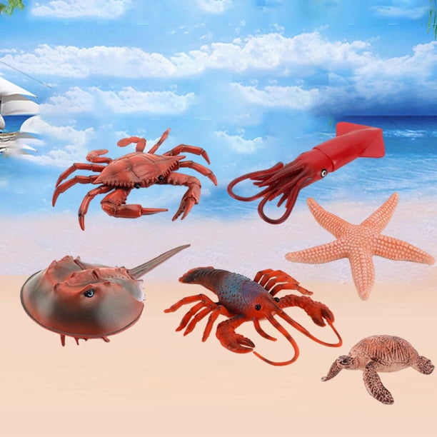 Sea Life Animal Models Playset Juguetes educativos Adornos de juguetes cognitivos de año de acción de simulación para Bebés 6 piezas rojo Hugo Vida marina simulada