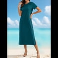 thumbnail image 3 of Vestido Holgado de Verano para Mujer, Cuello Redondo, Informal, con Abertura, Antiarrugas y Bolsillos. Verde L, 3 of 5