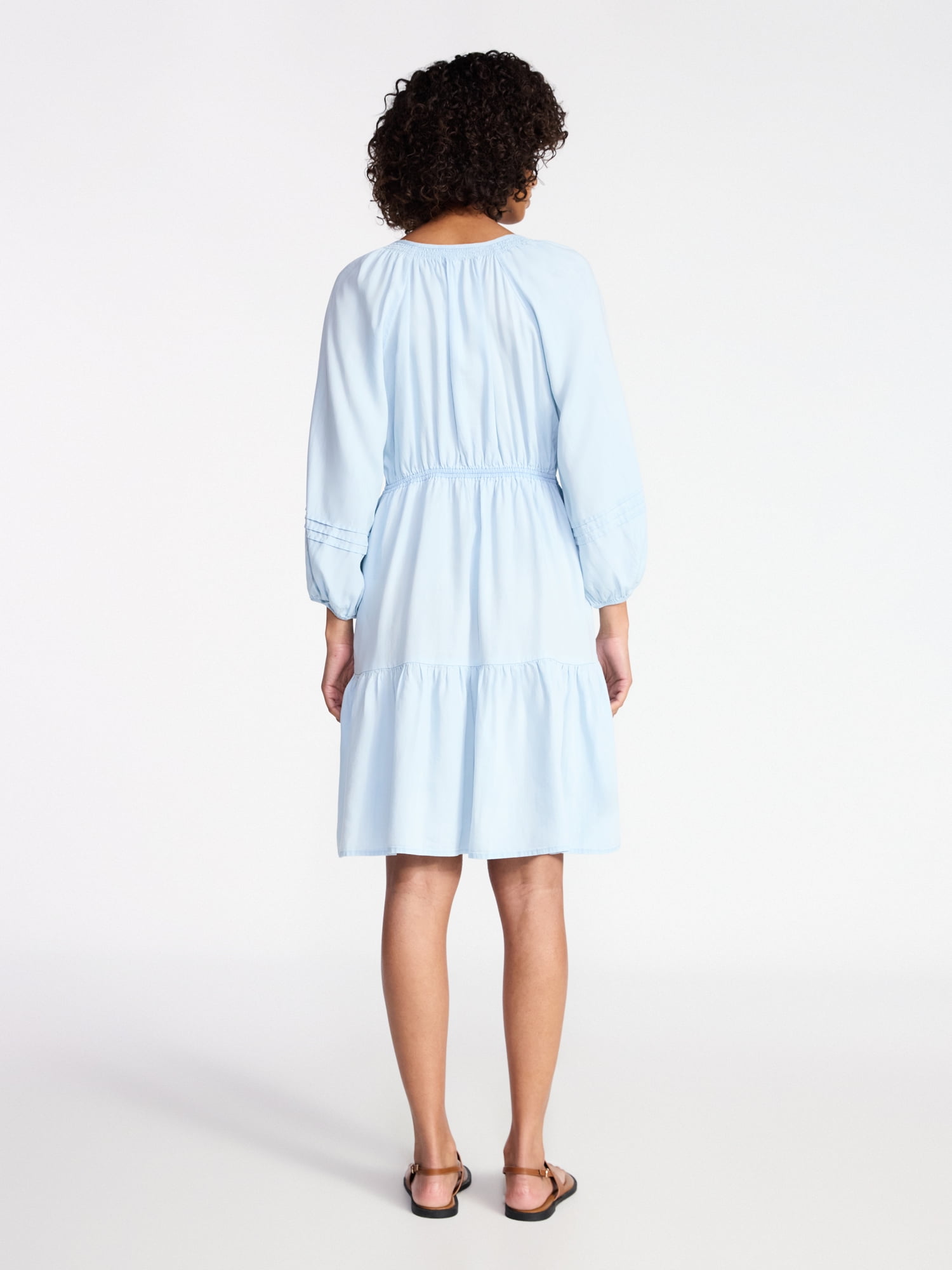 Time and Tru Women's Tiered Mini Dress with ¾ Sleeves, Sizes XS-XXXL